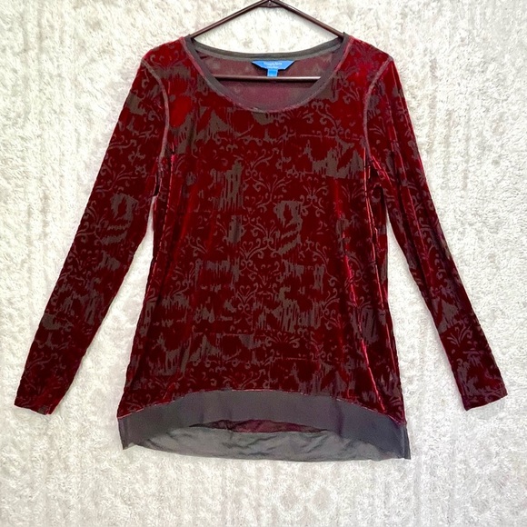 Vera Wang Burgundy Velvet Burnout Tunic Top Sz L Simply Vera Wimsigoth Whitchy - Picture 2 of 16